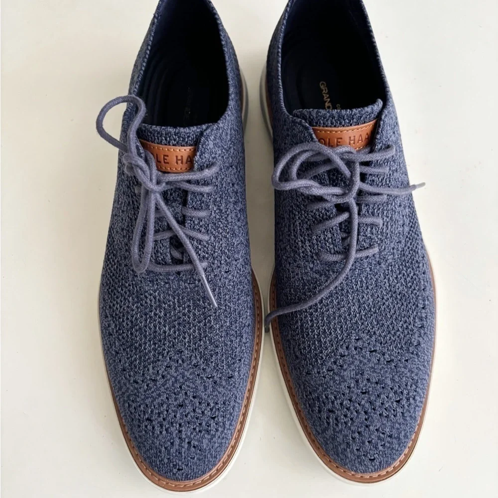 Cole Haan Navy Knit Oxfords with Tan Accents
